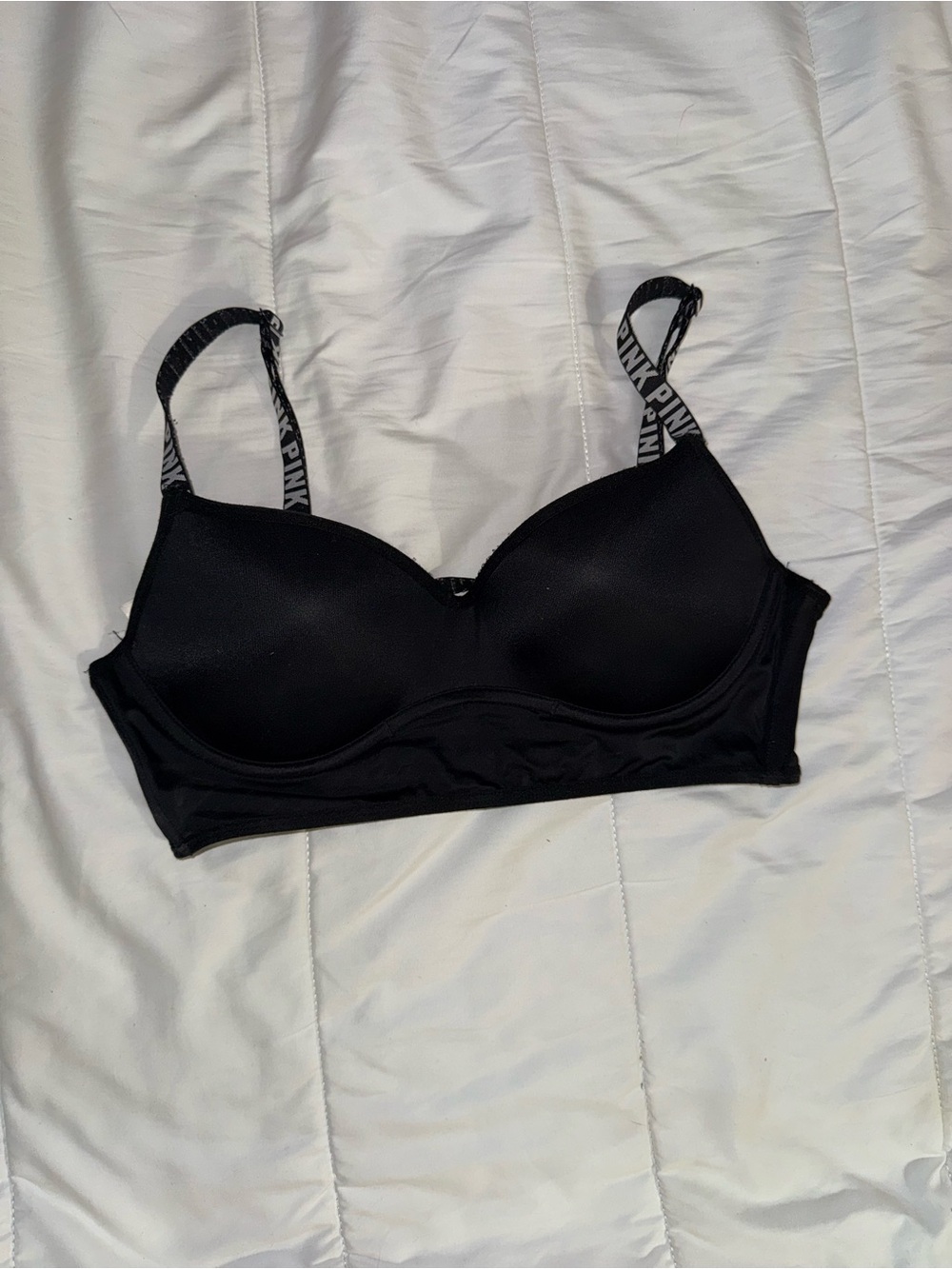 PINK Victoria's Secret Black Logo Strap Bra